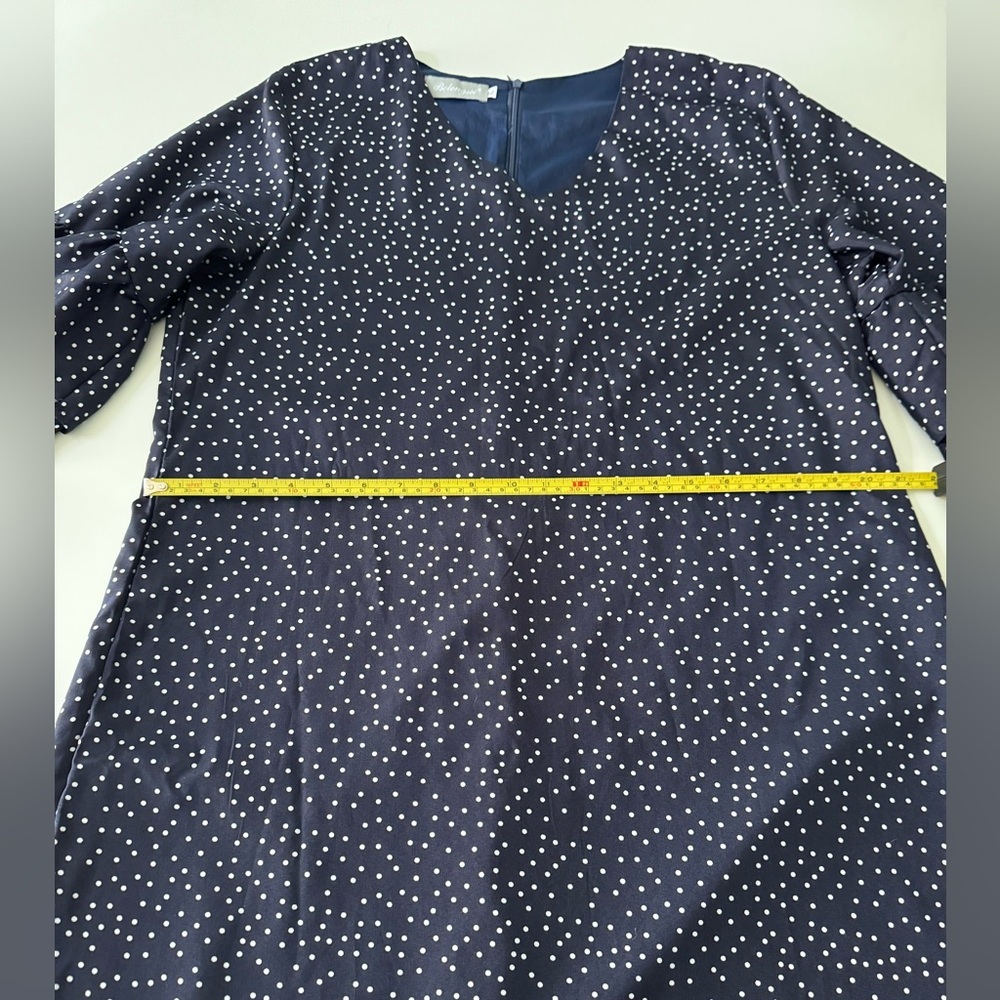 Belongsci Navy Polka Dot V-Neck Dress - Picture 5 of 10